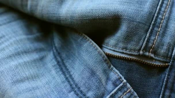 Close Detail Van Blauwe Denim Jeans Textuur Achtergrond — Stockvideo