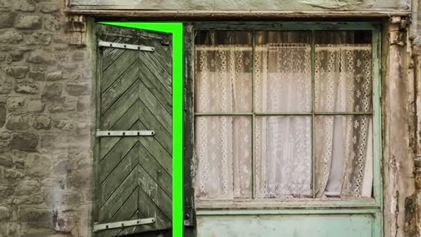 Animación Apertura Puerta Madera Pantalla Verde — Vídeo de stock