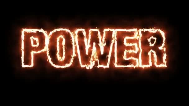 Animation texte du mot POWER Burning on fire 