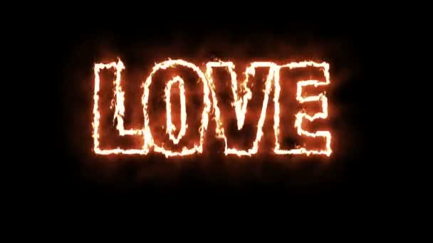 Animation textuelle du mot AMOUR brûlant sur le feu 