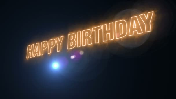 Animation Word Happy Birthday Fire Moving Optical Flares Black Background — Stock Video