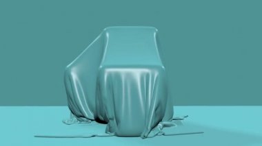 3D animasyon - mavi kumaş düşme render ve gizemli nesnenin üzerini 