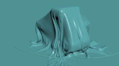3D animasyon - mavi kumaş düşme render ve gizemli nesnenin üzerini