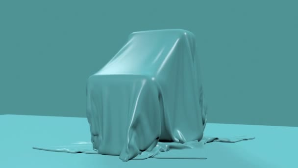 Animation Render Blue Fabric Falling Cover Mysterious Object — Stock Video