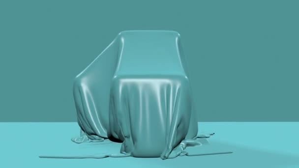 Animation Render Blue Fabric Falling Cover Mysterious Object — Stock Video