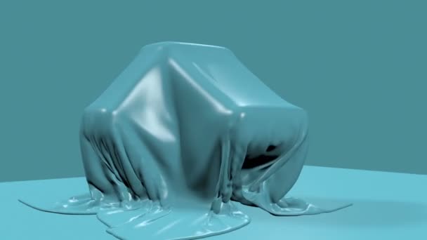 Анимация Изображение Падающей Голубой Ткани Покрытие Таинственного Объекта — стоковое видео