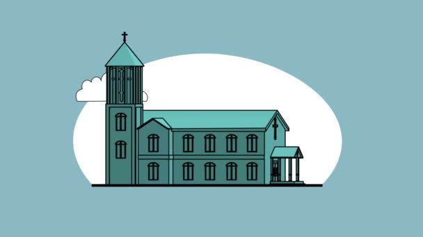 Animación Renderizado Iglesia Estilo Plano Dibujos Animados — Vídeos de Stock