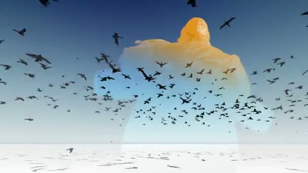 Screen アニメーションを横切って飛んでとレンダリングに鳥の群れ — ストック動画