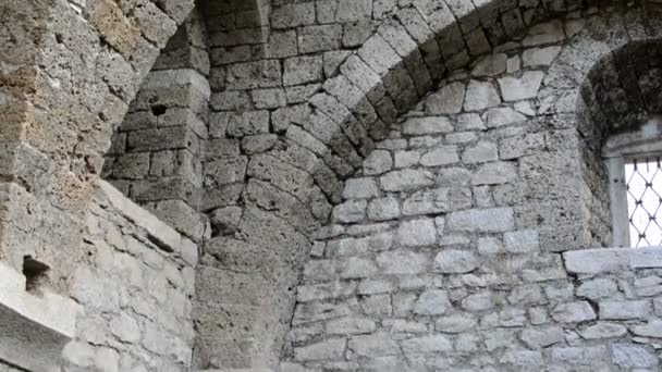 Antiguo Interior Iglesia Arruinada Ruinas Espeluznantes — Vídeos de Stock