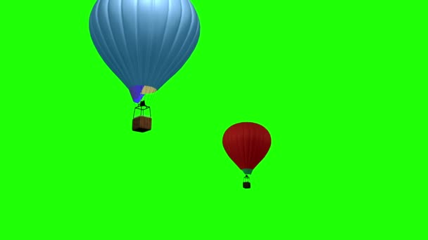 Animação Hot Air Ballon Voando Sobre Tela Verde — Vídeo de Stock