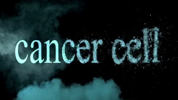 Animación Una Célula Cancerosa Palabra Dañada Desintegrante Con Humo Sobre — Vídeos de Stock