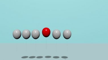 animasyon - kalabalık ve farklı kavram, diğer beyaz balonlar uzak beyaz duvara uçan bir kırmızı balon standından dışarı. En az düzeyde kavram fikir.