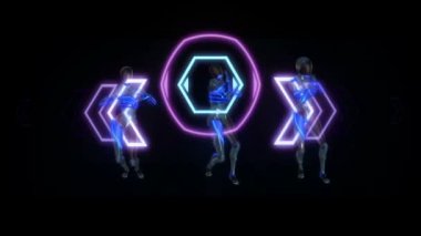 Robot sanal holografik arayüzü ile dans plastik bir yüze sahip. Gelecekteki kavramı