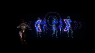 Robot sanal holografik arayüzü ile dans plastik bir yüze sahip. Gelecekteki kavramı