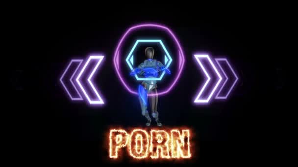 단어의 텍스트 애니메이션 포르노 홀로그램 인터페이스에 로봇의 전면에는 — 비디오