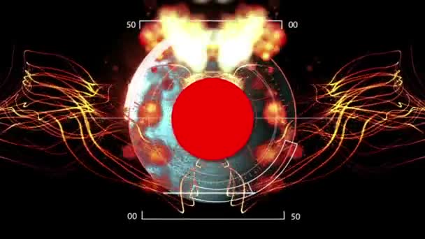 全息图中燃烧的地球行星和赫德元素动画 — 图库视频影像