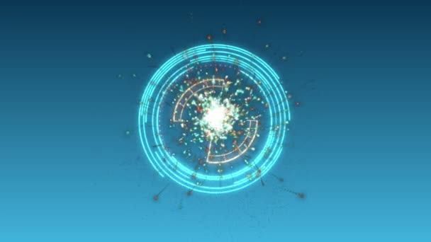 animation de fond abstrait avec des particules d'onde et un élément HUD dans un style holographique 