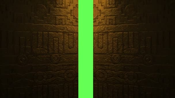 Анимация Дверь Ацтеков Открывается Зеленому Экрану — стоковое видео