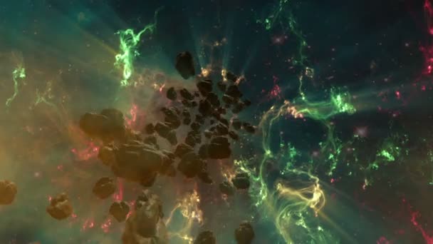 深空中的星云和小行星场 — 图库视频影像