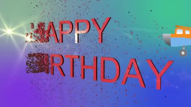 Animacja Happy Birthday Słowo Eksplodować Samolot Leci Long Banery Szczęśliwy — Wideo stockowe