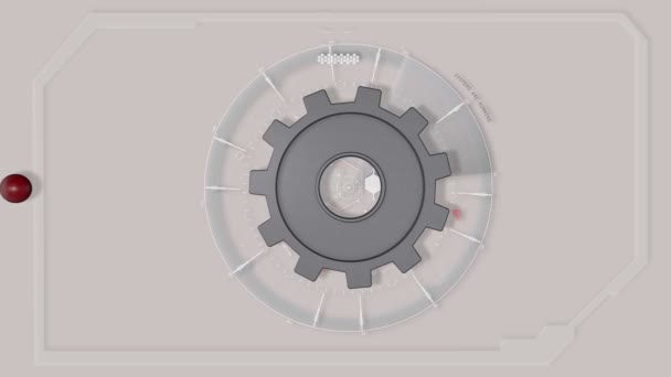 灰色抽象技术 Hud 接口齿轮动画与红色球体 — 图库视频影像