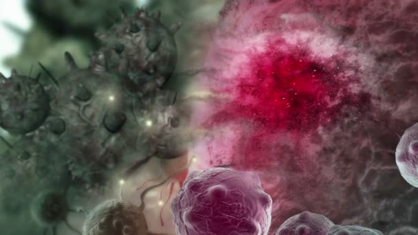 受损和瓦解的癌细胞的动画 — 图库视频影像