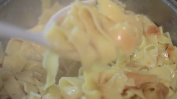 Boiling Water Ribbon Pasta Covered Steam — Stock Video