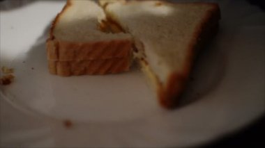 Lezzetli ve lezzetli bir sandviç yemek. Gıda yakın çekim.