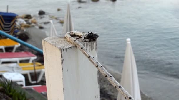 piliers de bois reliés à une corde blanche marquant l'extrémité de la terace