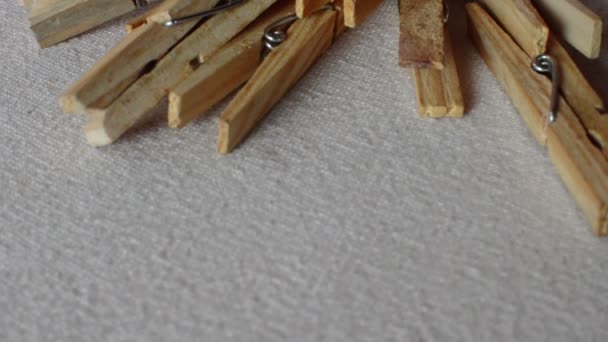 Wooden Clothes Line Pegs Extreme Close — Stock Video