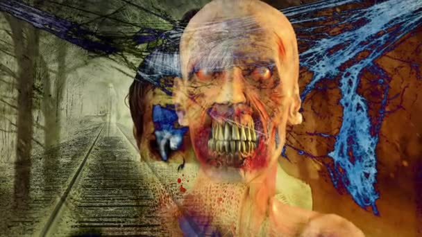 Horror Zombie Med Effekter Blandede Medier Animation – Stock-video