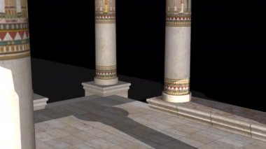 Siyah arkaplanda sütunlarla dolu Mısır Sarayı Canlandırması