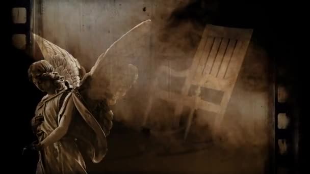 Animacja Fotel Kołyszący Się Tarasie Anioł Trzepotanie Skrzydłami — Wideo stockowe