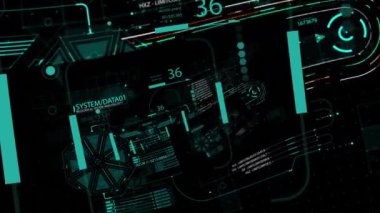 HUD döngü yakınlaştırması. Geleceğin teknolojik arayüzü üzerinden uçuyor.