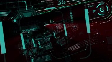 HUD döngü yakınlaştırması. Geleceğin teknolojik arayüzü üzerinden uçuyor.