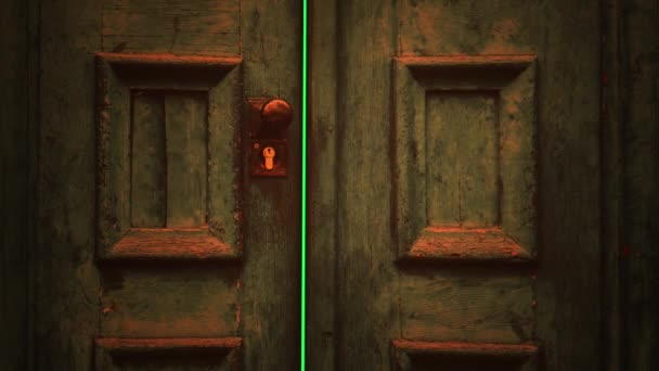 アニメーション 緑の画面への木製のドアの開口部 — ストック動画
