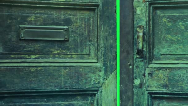 Animazione Apertura Porta Legno Schermo Verde — Video Stock