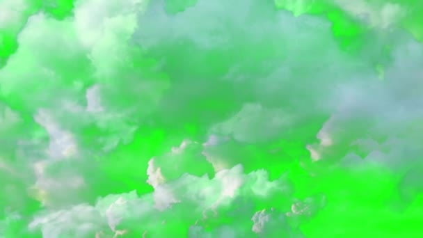 Анимация Летающие Через Облака Зеленом Фоне Экрана — стоковое видео