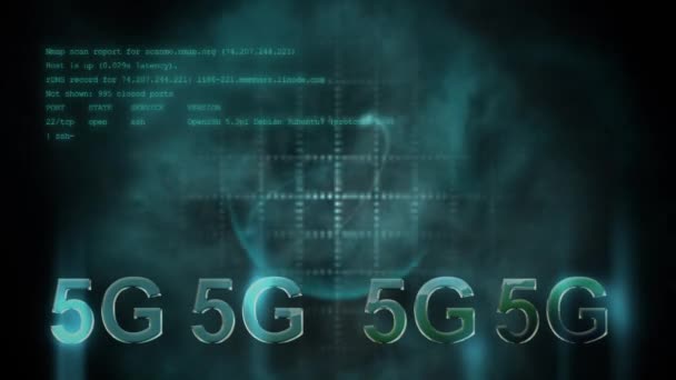 5G技术 具有未来主义Hud接口的动画 — 图库视频影像