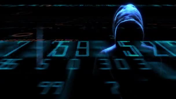 Hacker Con Capucha Atacando Data Server Hacker Robando Información Segura — Vídeo de stock