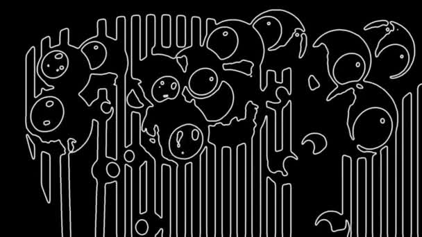 眼珠旋转黑白相间的有机线条动画 — 图库视频影像
