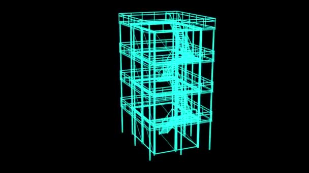 Рендеринг Wire Frame Model Industrial Platform Black Background — стоковое видео