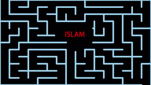 animation de labyrinthe Avec texte rouge et lignes vertes et la solution possible - iISLAM