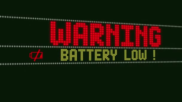 Battery Low Warnning Screen Text System Message Notification Анимация — стоковое видео