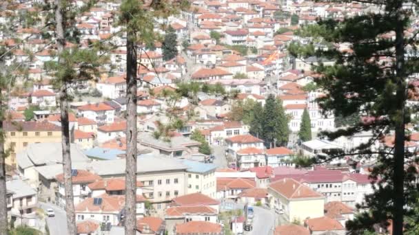 Dağ Şehri Manzarası Kırmızı Çatılı Evler — Stok video