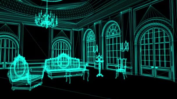 Animacja Wireframe Model Pompous Palace Kolumnami — Wideo stockowe