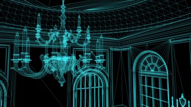 Animation Wireframe Modell Pompous Palace Med Kolumner — Stockvideo