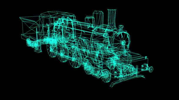 렌더링 Wire Frame Model Train Hologgram Motion — 비디오