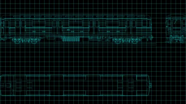 Rendering Wire Ram Modell Tåg Hologram Rörelse — Stockvideo