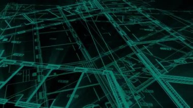 Zemin tasarımının teknik bir çizimini gösteren animasyon büyük detaylarla çiziliyor ve Sanayi Binalarının 3D modelini hazırlıyor.